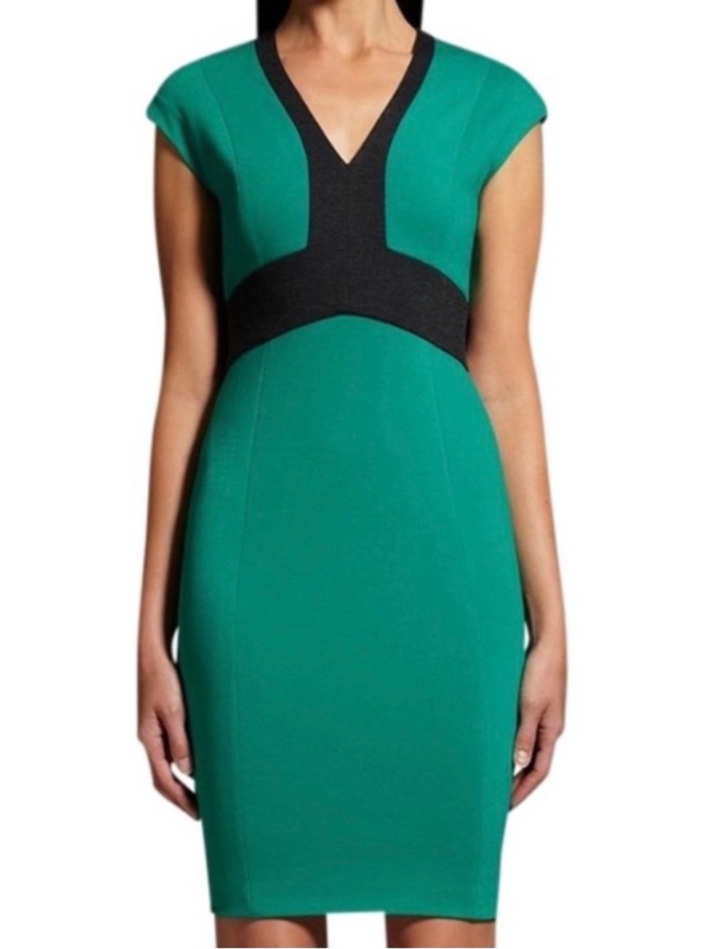 NARCISO RODRIGUEZ FOR DESIGNATION Kelly Green Colorblock Sheath Bodycon Dress M